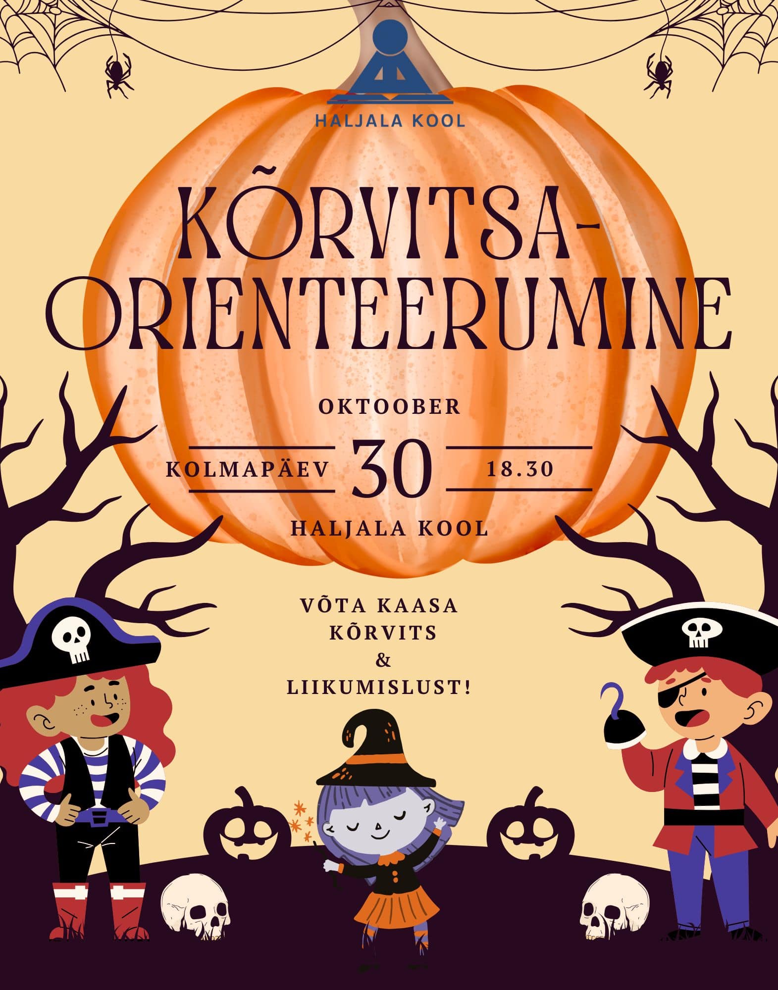 Cream And Black Illustrative Halloween Party Poster min